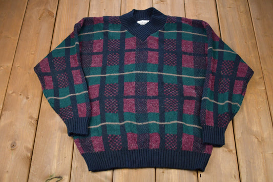 Vintage 1990s Garland Made In USA Knitted Sweater / Vintage 90s Crewneck / Pattern Sweater / Outdoor / Hand Knit / Pullover Sweatshirt