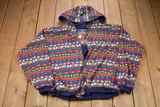 Vintage 1990s Bonz Koala Bear Graphic Hoodie / 90s Hoodie / Vintage Sweater / Button Up Hoodie / Athletic Pull Over / All Over Print