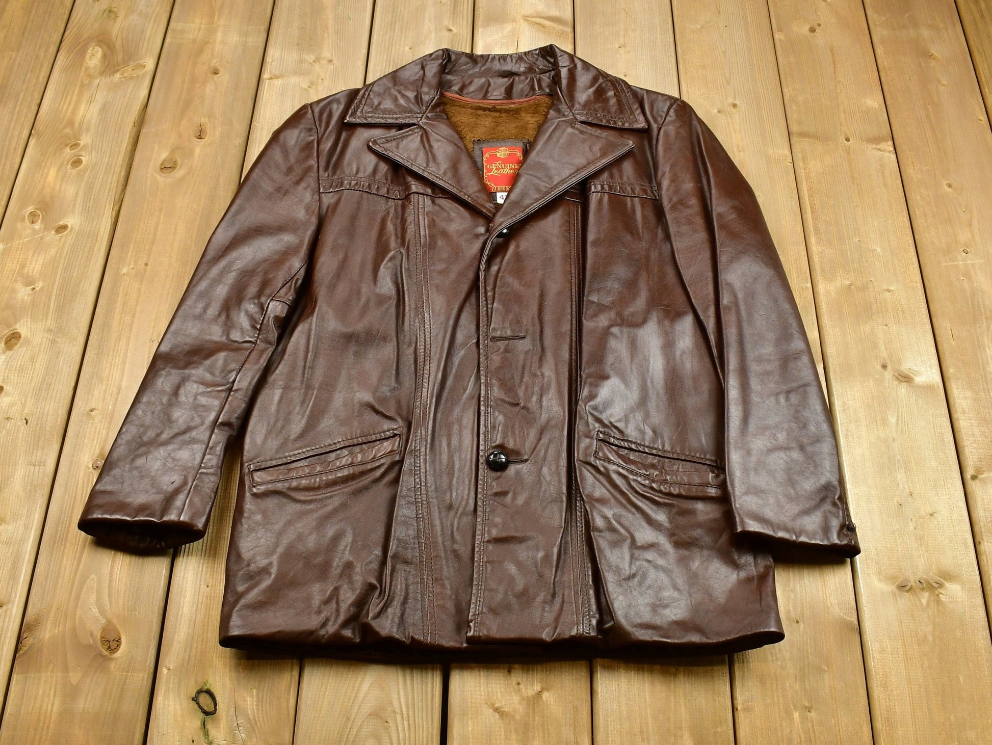 Vintage 1970s Genuine Leather Lined Overcoat