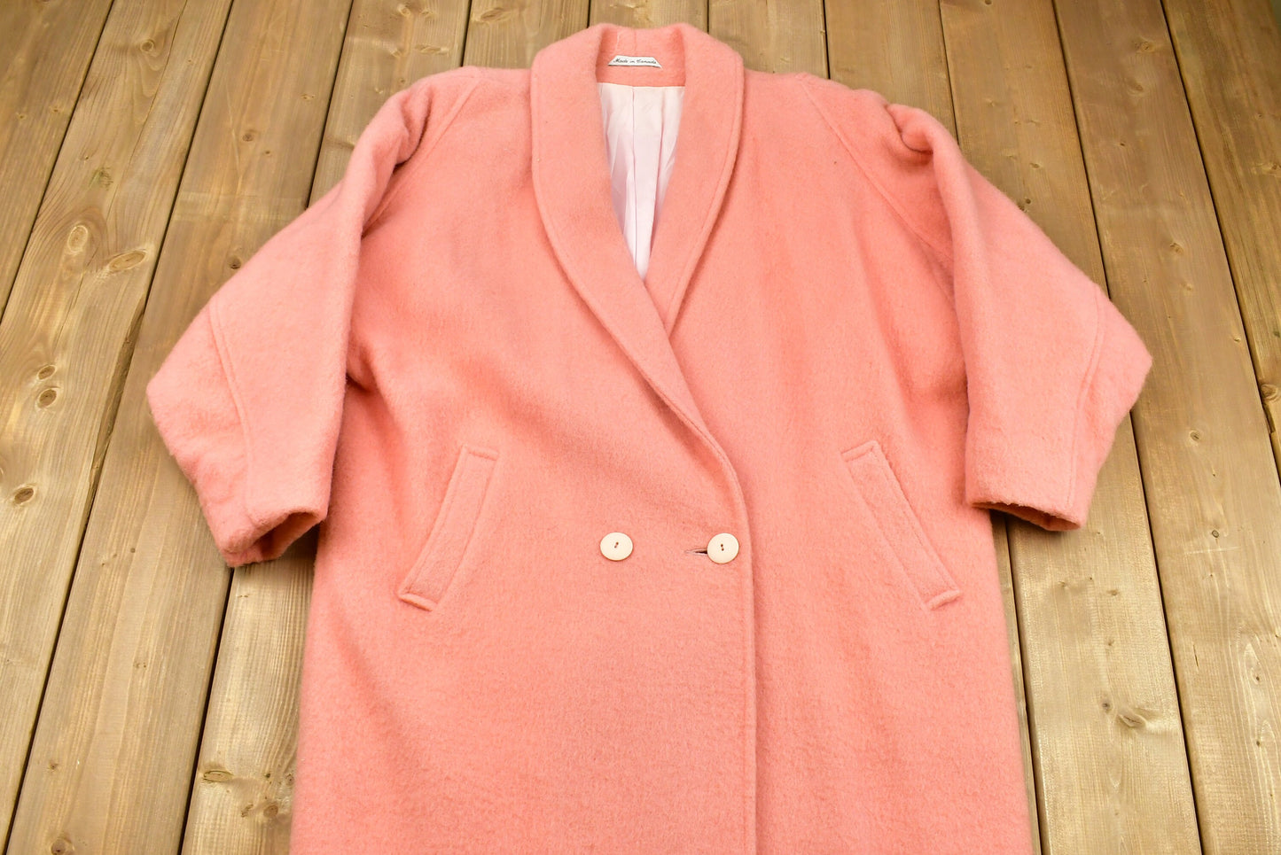 Vintage Pink Overcoat / Collared Trench Coat Style / Fall Winter Outerwear / Streetwear Fashion / Formal Wear / Y2K Style / Made In Canada