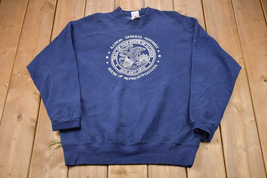 Vintage 1990s Illinois General Assembly Graphic Crewneck Sweatshirt / 90s Crewneck / Souvenir / Athleisure / Streetwear / Travel And Tourism