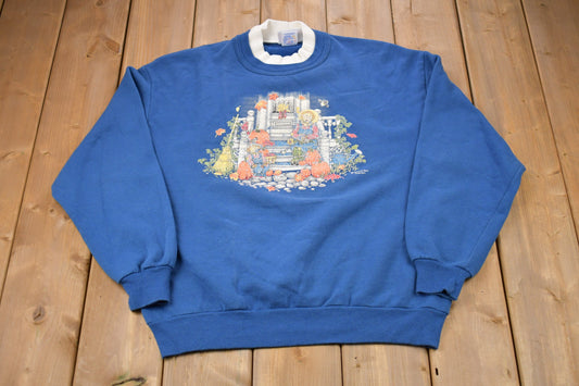 Vintage 1990s Morning Sun Made In USA Crewneck / Nature Print / Vintage Sweatshirt / Fall Pumpkin / Pullover Sweatshirt / Double Collar