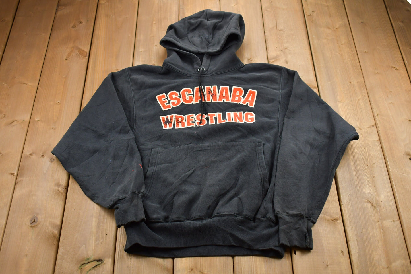 Vintage 1990s Escanaba Wrestling Champion Reverse Weave Hoodie / Vintage Champion / Vintage Pullover / Streetwear / Athleisure Sportswear