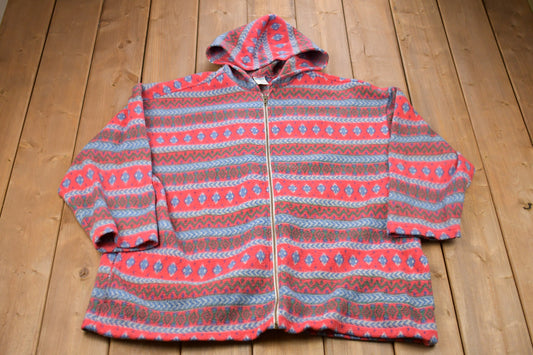 Vintage 1990s Full Zip Aztec Print Graphic Hoodie / 90s Hoodie / Vintage Sweater / Full Zip / 80s / 90s / Athletic Pull Over