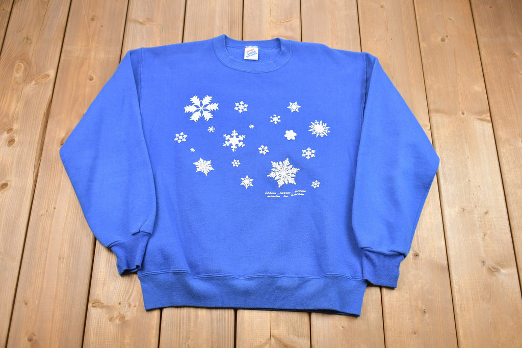 Vintage 1990s "Let It Snow" Winter Graphic Sweater , 90s Holiday Crewneck , Snowflakes , Winter Wear , Festive Graphic, Made In USA