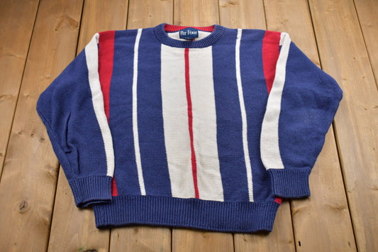 Vintage 1990s Par Four Striped Knitted Sweater / Vintage 90s Crewneck / Pattern Sweater / Outdoor / Hand Knit / Pullover Sweatshirt