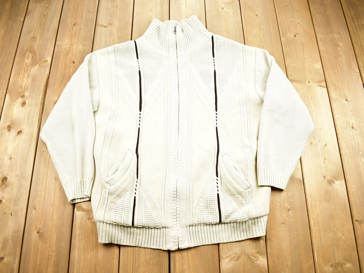 Vintage 1990s 3D Cable Knit Full Zip Sweater