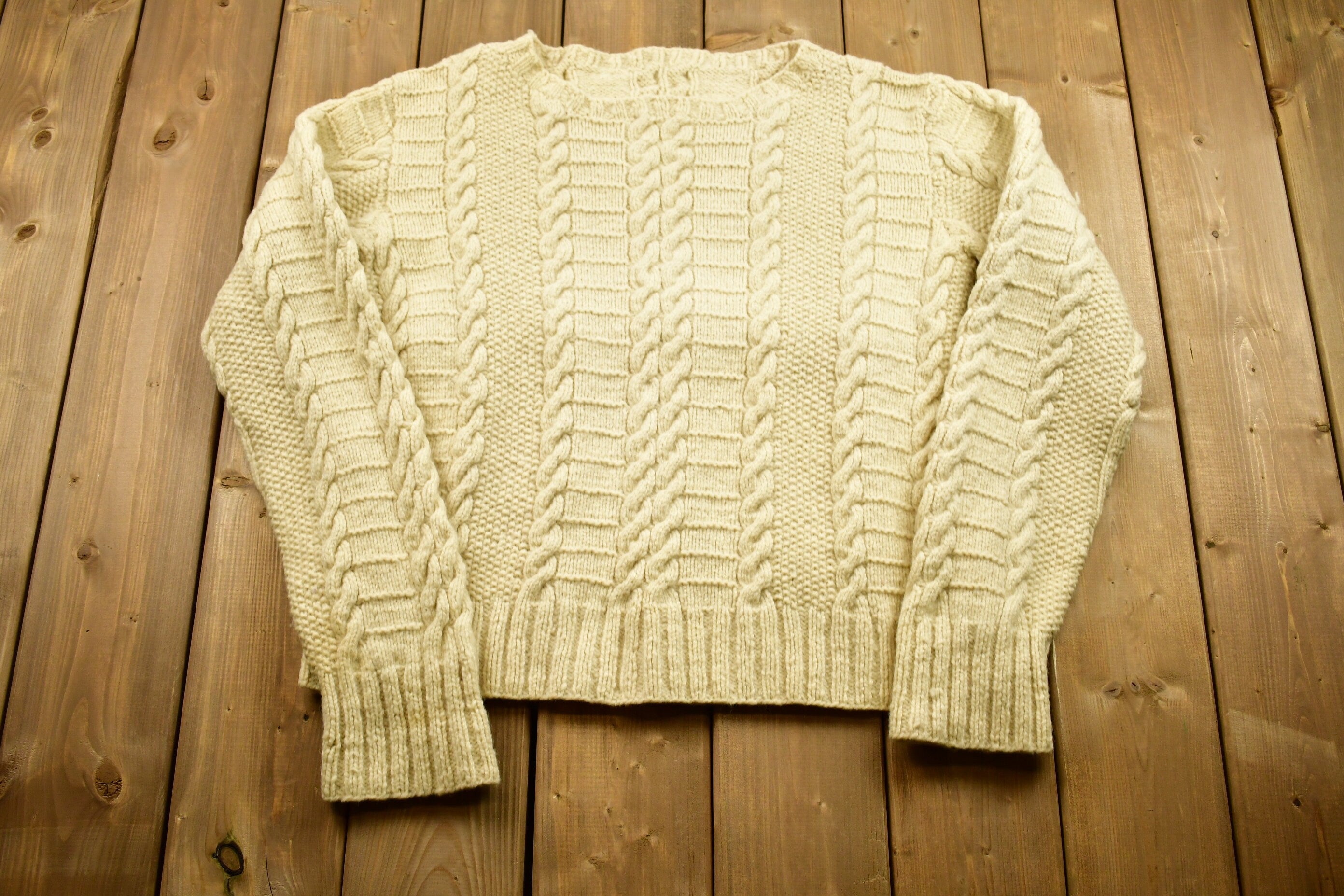 Vintage 1990s 3D Cable Knit Crewneck Sweater