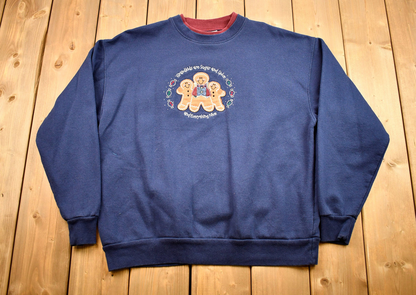 Vintage 1990s Grandkids Crewneck , Embroidered Gingerbread Cookie Sweatshirt , Cartoon Character Mock Neck Pullover Sweatshirt