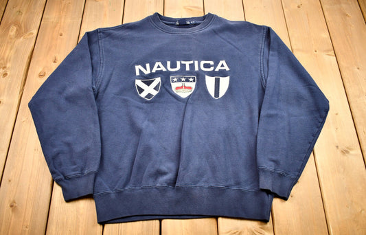 Vintage 1990s Nautica Spell Out Crewneck / Embroidered / Nautical Flags Sweatshirt / Streetwear Brand Logo Pullover Sweatshirt