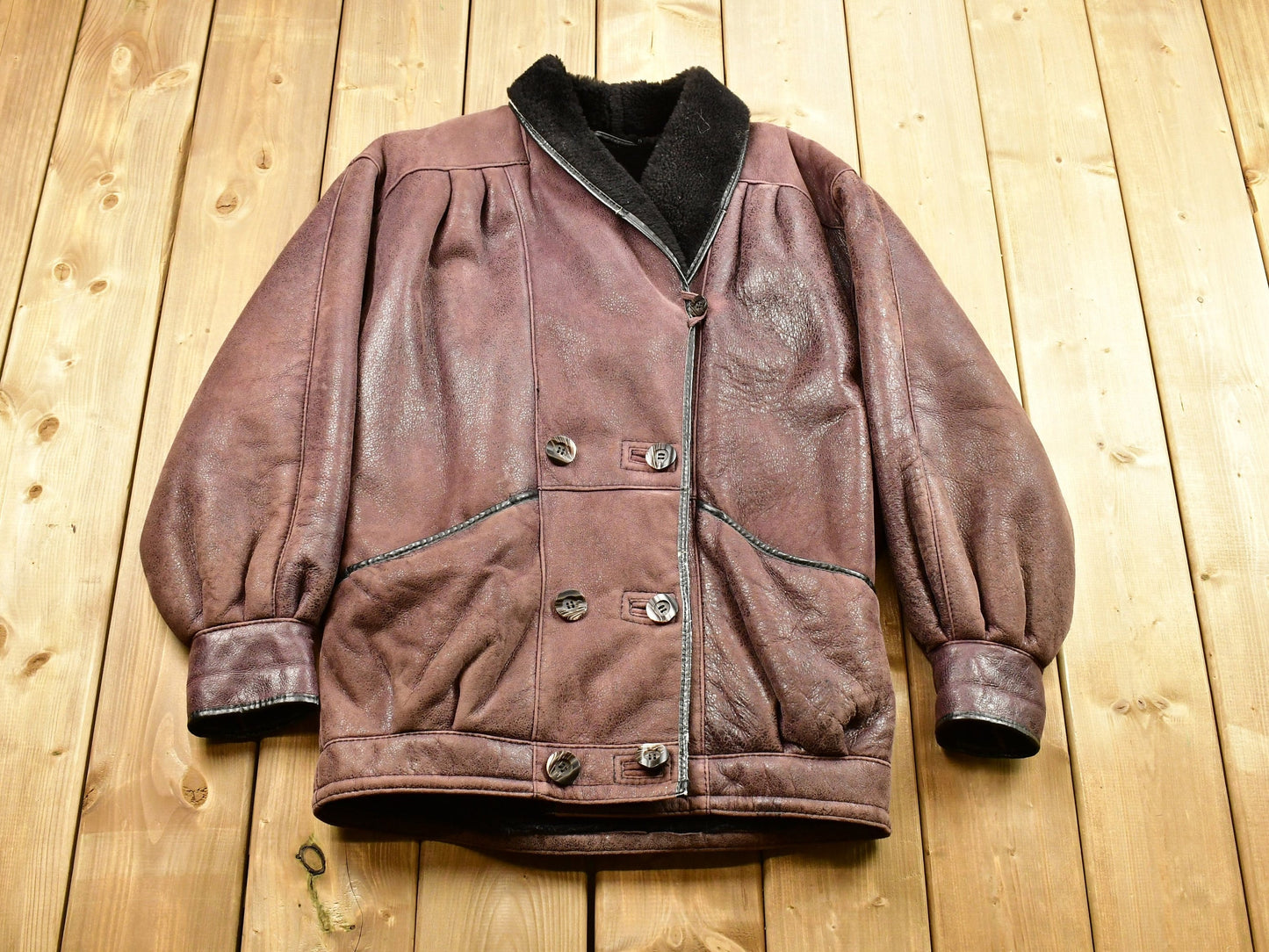 Vintage 1980s Wolff Of Canada Shearling Leather Coat / Leather Coat / Winter Outerwear / Streetwear Fashion / Retro Style / Button Up Jacket