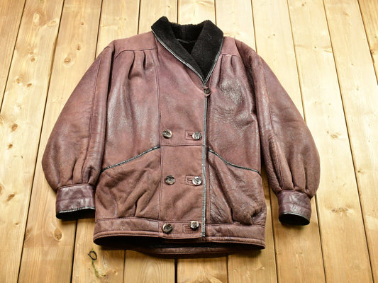 Vintage 1980s Wolff Of Canada Shearling Leather Coat / Leather Coat / Winter Outerwear / Streetwear Fashion / Retro Style / Button Up Jacket