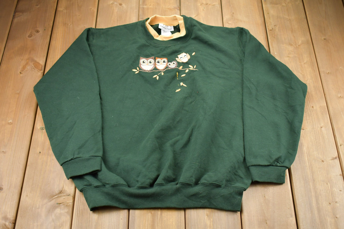 Vintage 1990s Cute Owl Embroidered Double Collar Crewneck / 90s Crewneck / Nature / Animals / Vintage Sweatshirt / American Streetwear