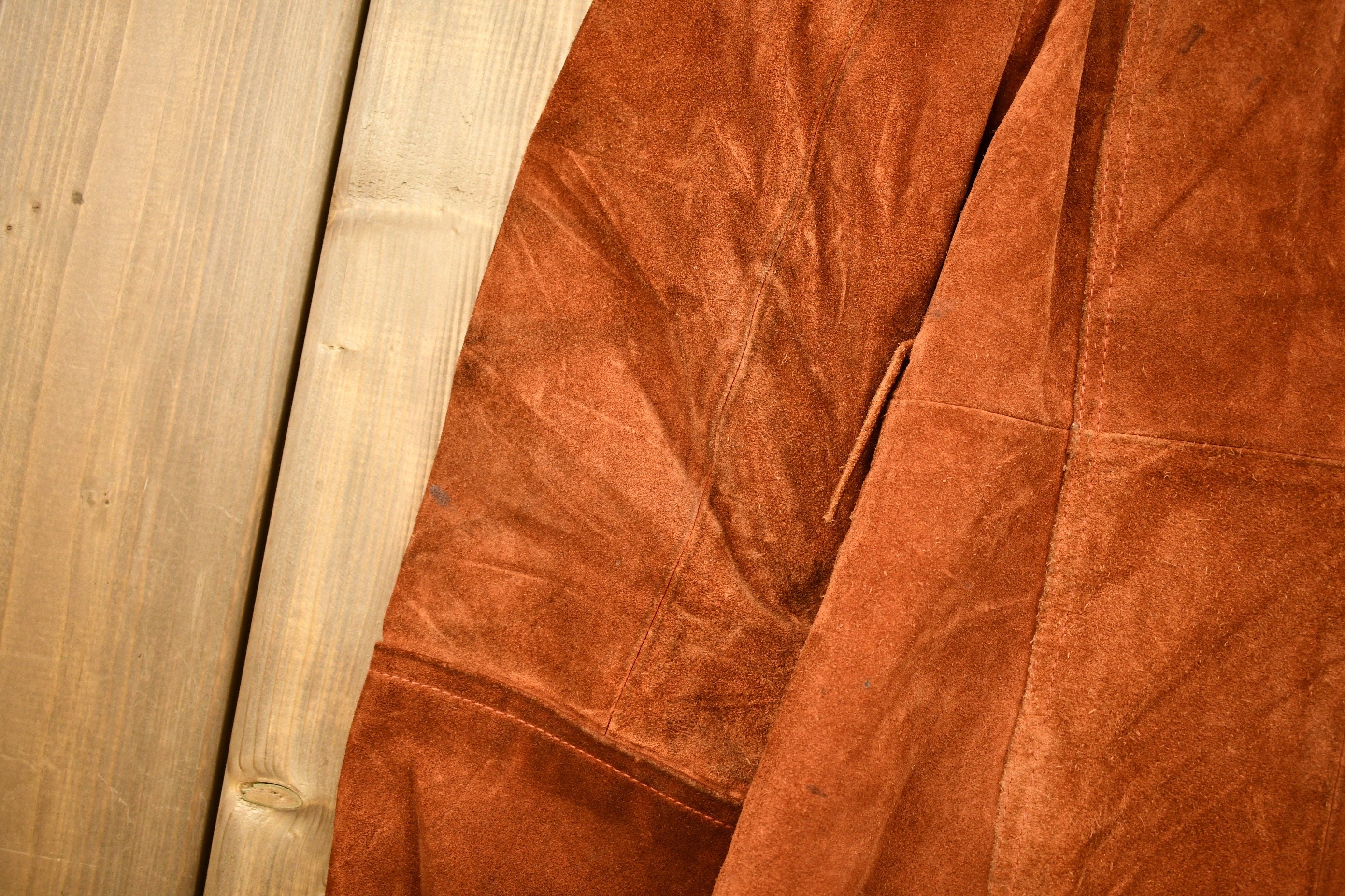 Vintage 1960s Burnt Orange Full Length Suede Leather Jacket