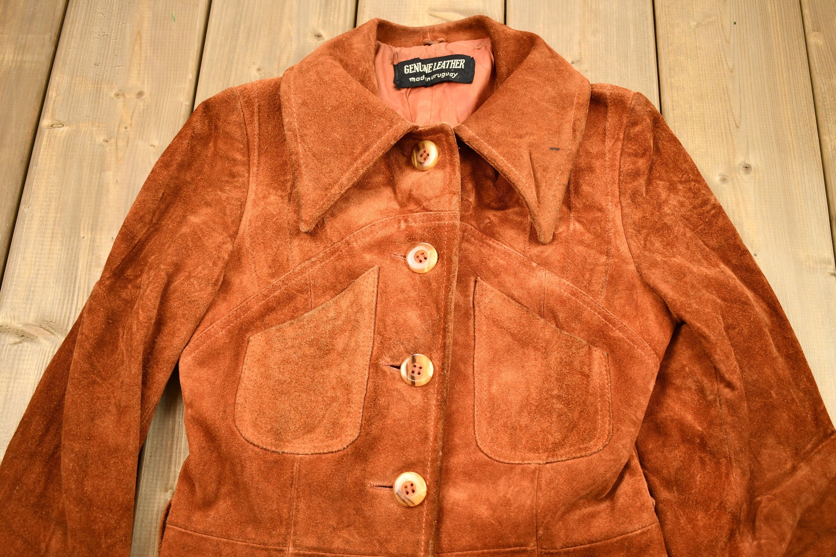 Vintage 1960s Burnt Orange Full Length Suede Leather Jacket