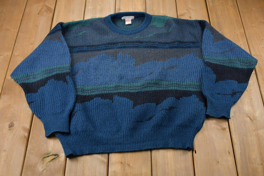 Vintage 1990s All Over Print Knitted Sweater / Vintage 90s Crewneck / Pattern Sweater / Made In Italy / Hand Knit / Pullover Sweatshirt