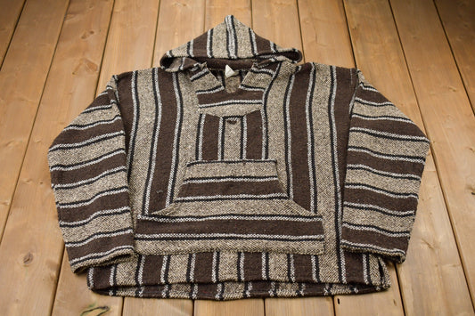 Vintage 1990s Frankie's Textiles Striped Knit Poncho Hoodie / 90s Hoodie / Vintage Sweater / Made In Mexico / Athletic Pull Over