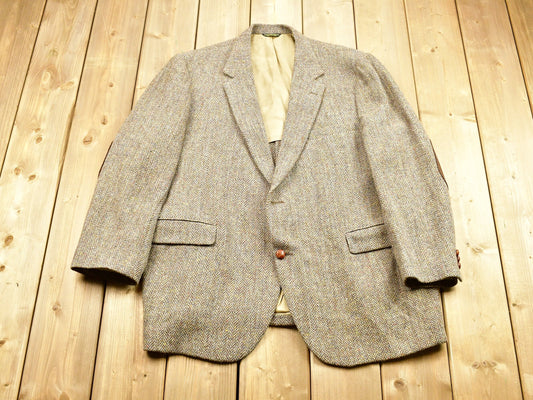 Vintage Harris Tweed Hand Woven Scottish Wool Button Up Blazer Jacket / Fibre Pattern Print / Casual Dress Wear / Tailored / USA