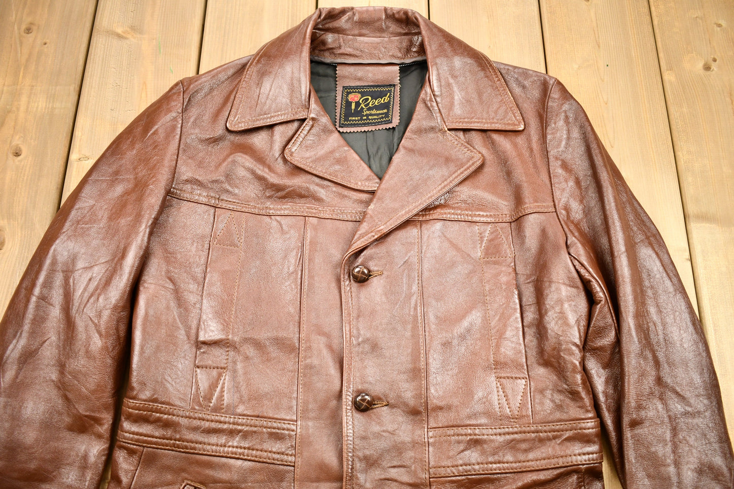 Vintage 1970s Reed Sportswear Burnt Orange Leather Trench Coat / Genuine Leather / Leather Coat / Button Up / Suede Jacket