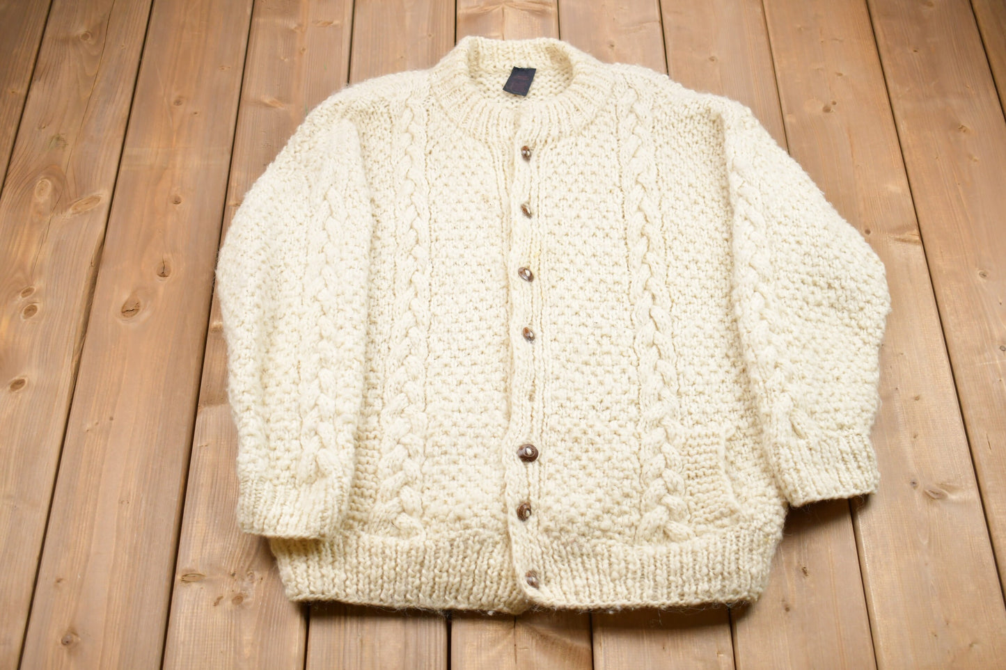 Vintage 1980s Indian Weavings Cable Knit Button Up Sweater / Vintage 80s Cardigan  Pullover Sweatshirt / Handmade In Ecuador