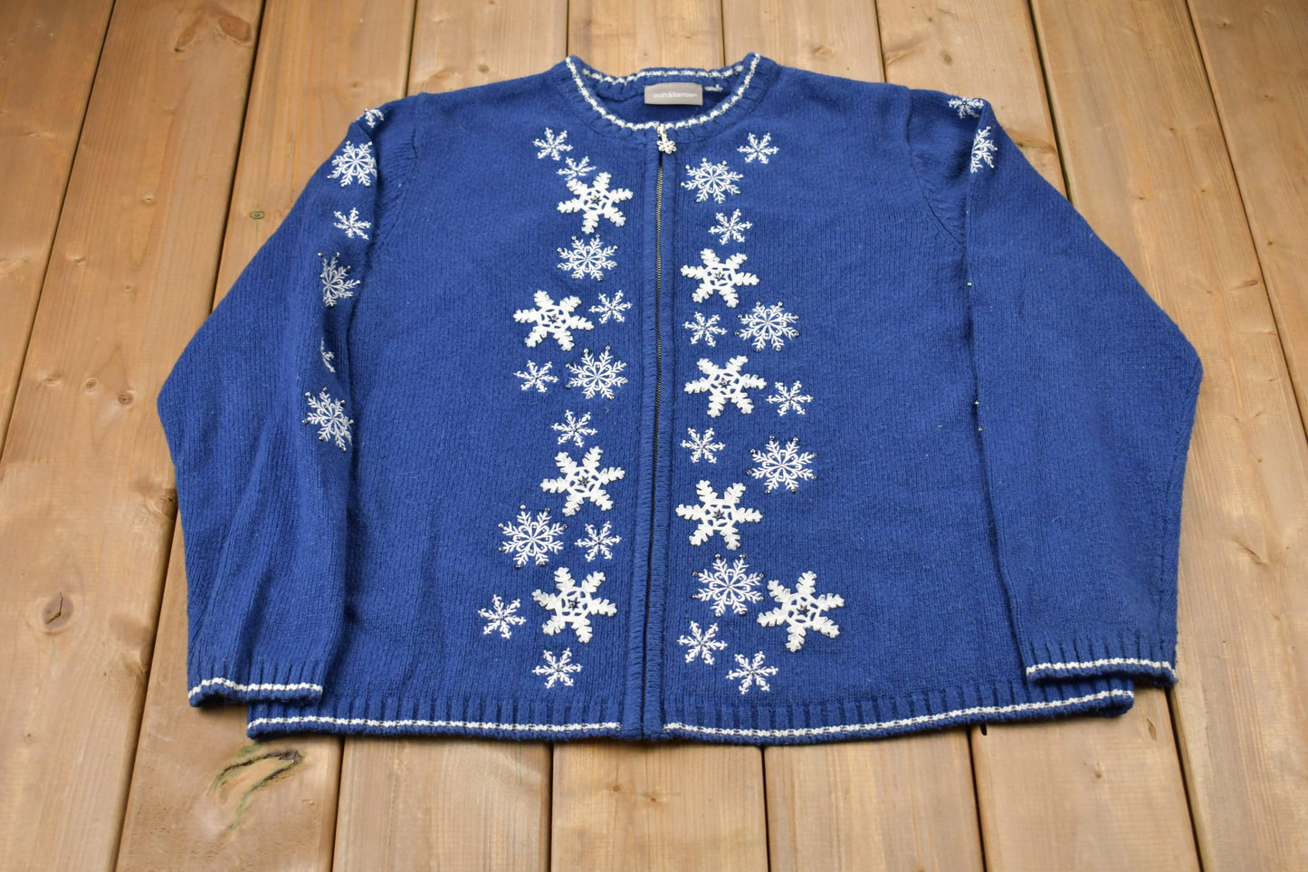 Vintage 1990s Croft & Barrow Snow Full Zip Knitted Sweater / Vintage 90s Zip Up / Pattern Sweater / Outdoor / Hand Knit / 90s Zip Up Knit