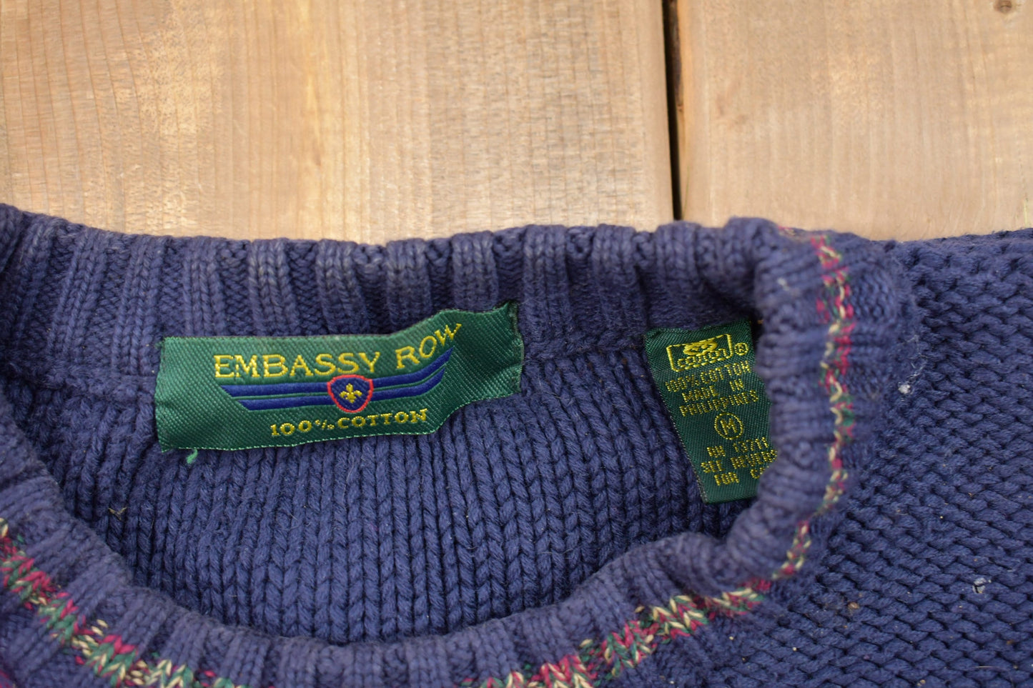 Vintage 1990s Embassy Row Plaid Knitted Sweater / Vintage 90s Crewneck / Pattern Sweater / Outdoor / Hand Knit / Pullover Sweatshirt