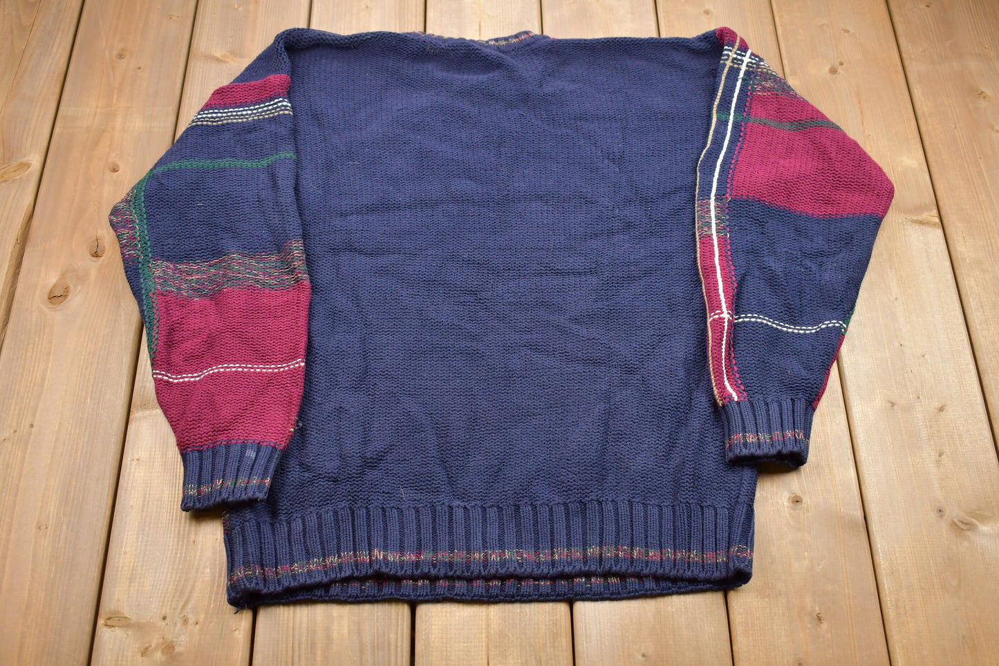 Vintage 1990s Embassy Row Plaid Knitted Sweater / Vintage 90s Crewneck / Pattern Sweater / Outdoor / Hand Knit / Pullover Sweatshirt