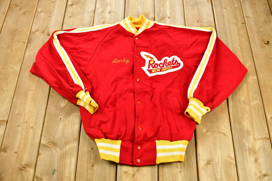 Vintage 1980s New Jersey Rockets Snap Button Windbreaker Jacket / Chain Stitched / Darby / Made In USA / Sportswear / Embroidered Patchwork