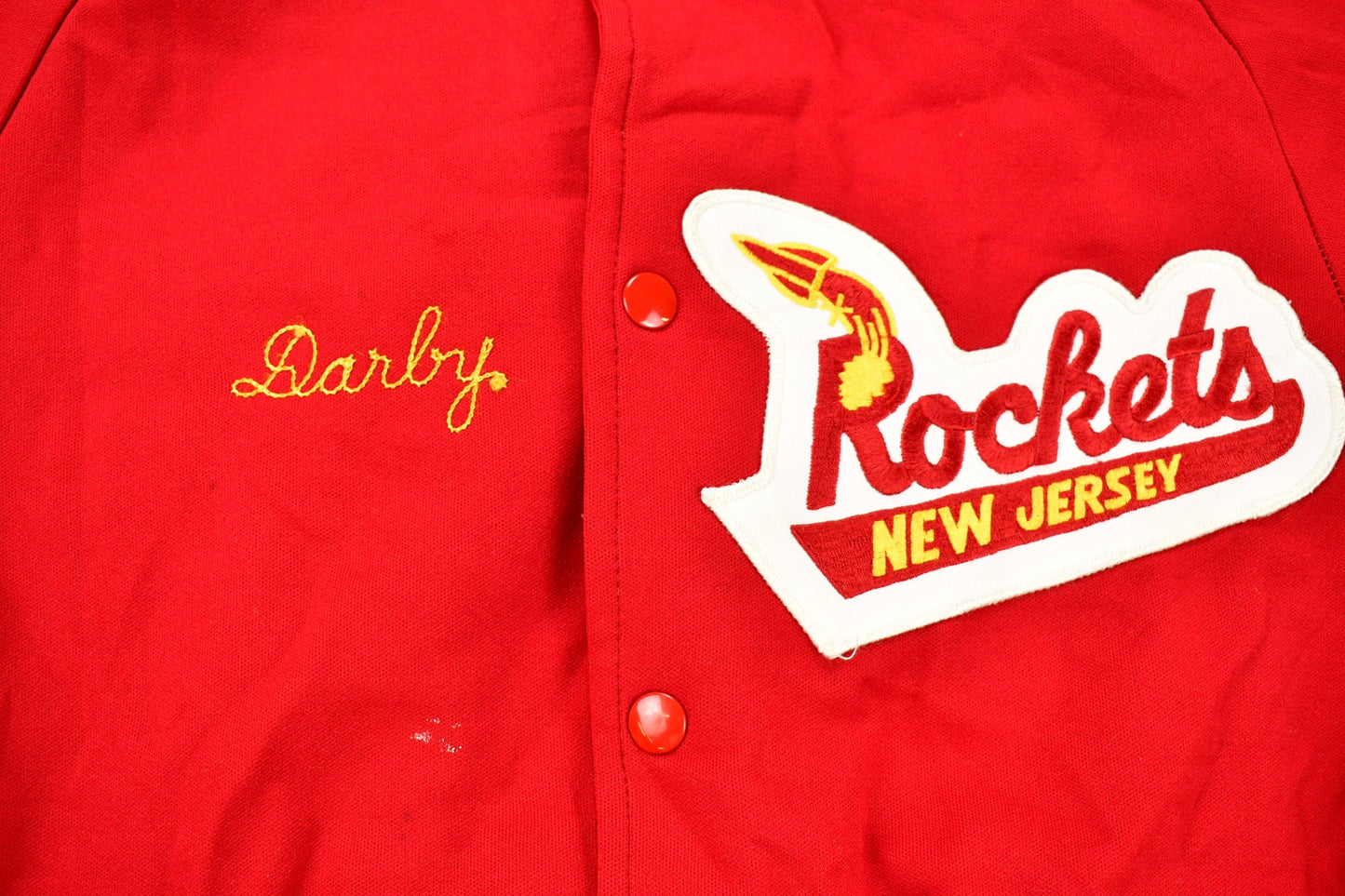 Vintage 1980s New Jersey Rockets Snap Button Windbreaker Jacket / Chain Stitched / Darby / Made In USA / Sportswear / Embroidered Patchwork