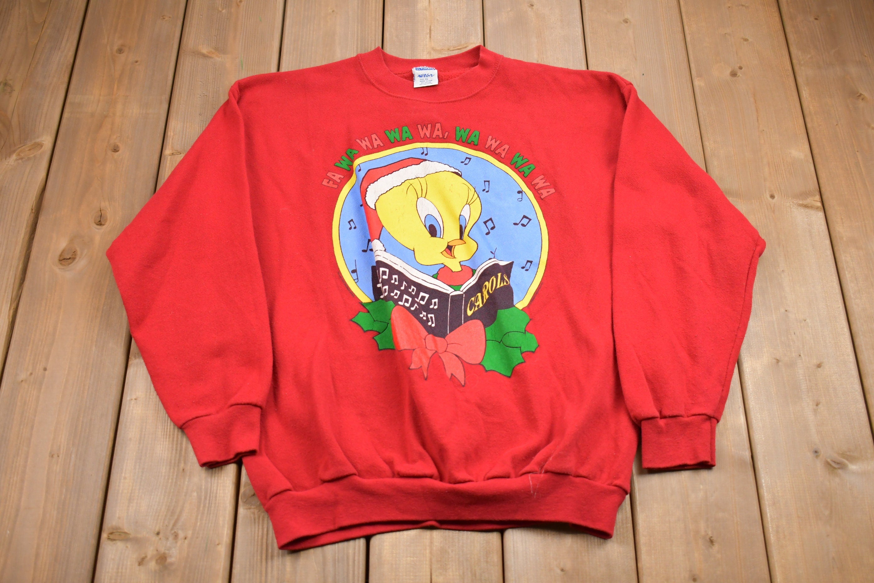 Vintage 1990s Looney Tunes Christmas Sweater , 90s Holiday Crewneck , Winter Wear , Festive Graphic Print , Tweety Bird , Made In USA