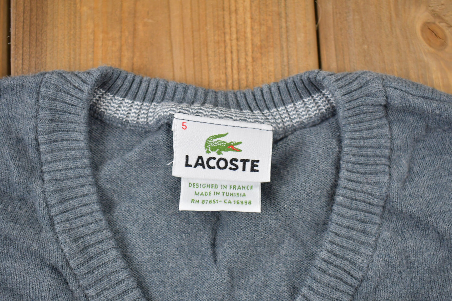 Vintage 1990s Lacoste Knitted Sweater / Vintage 90s V-Neck / Pattern Sweater / Outdoor / Hand Knit / Pullover Sweatshirt / Vintage Lacoste