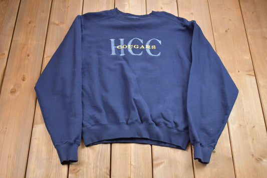 Vintage 1990s HCC Cougars Embroidered Crewneck / Embroidered Varsity Print / Vintage CH Sport Sweatshirt / Pullover Sweatshirt / Streetwear