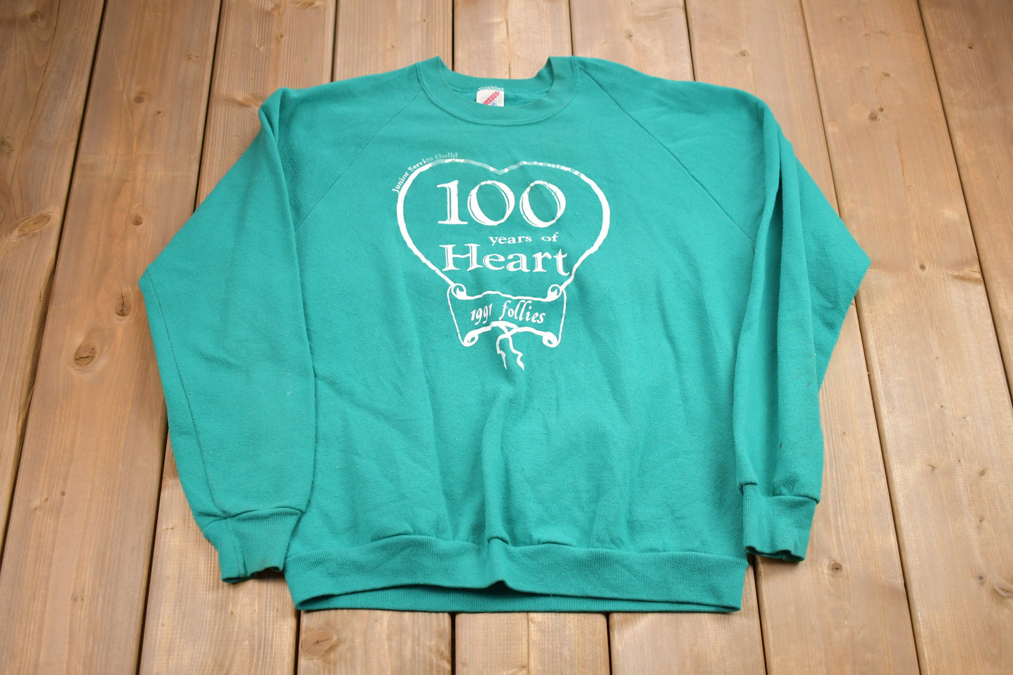 Vintage 1991 Raglan Cut Graphic Crewneck / Vintage 100 Years Of Heart Sweatshirt / Carolyn Name Print / Pullover Sweatshirt /Made In The USA