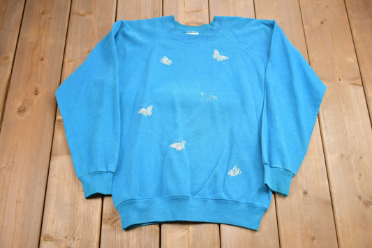 Vintage 1980s Butterfly Graphic Raglan Crewneck / Nature / Butterfly Print / 80s Crewneck / Pullover Sweatshirt / Hanes Made In USA