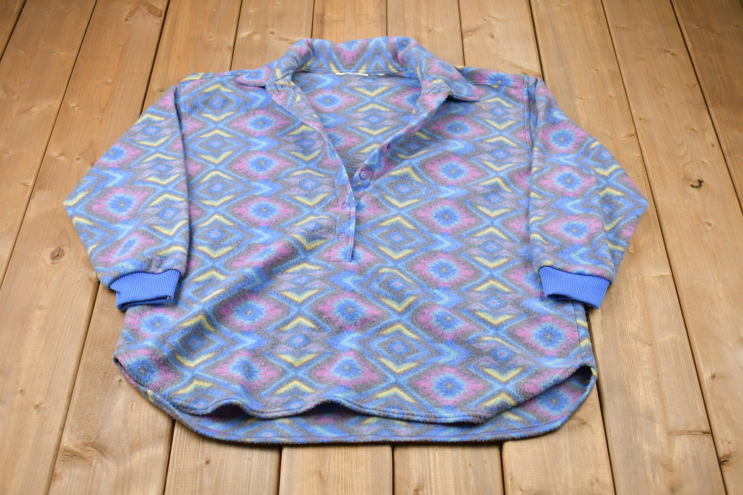 Vintage 1990s Half Button Up Aztec Print Fleece Sweater