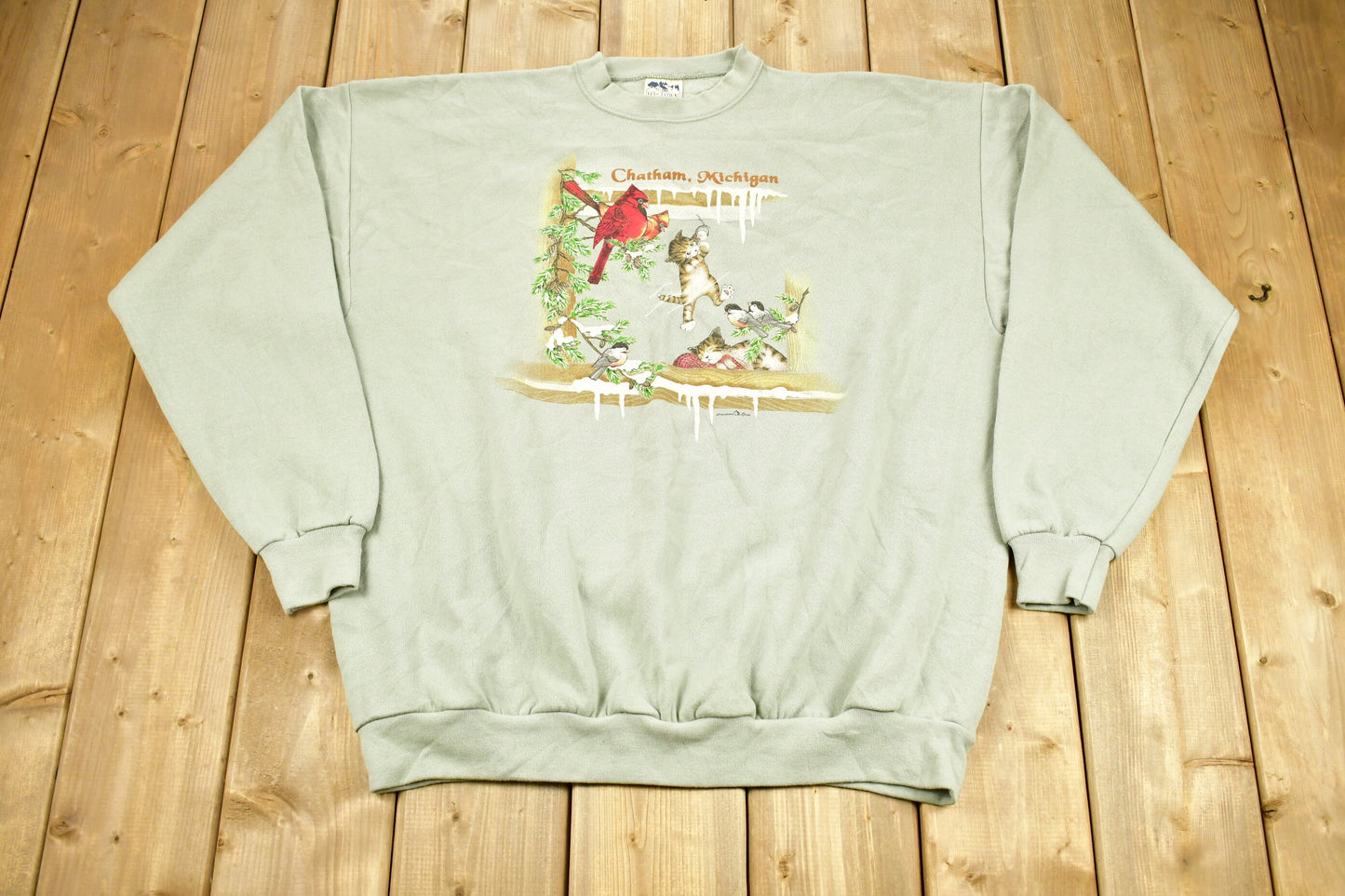 Vintage 1990s Chatham Michigan Cute Animal Graphic Crewneck Sweatshirt / 90s Crewneck / Souvenir / Streetwear / Travel And Tourism