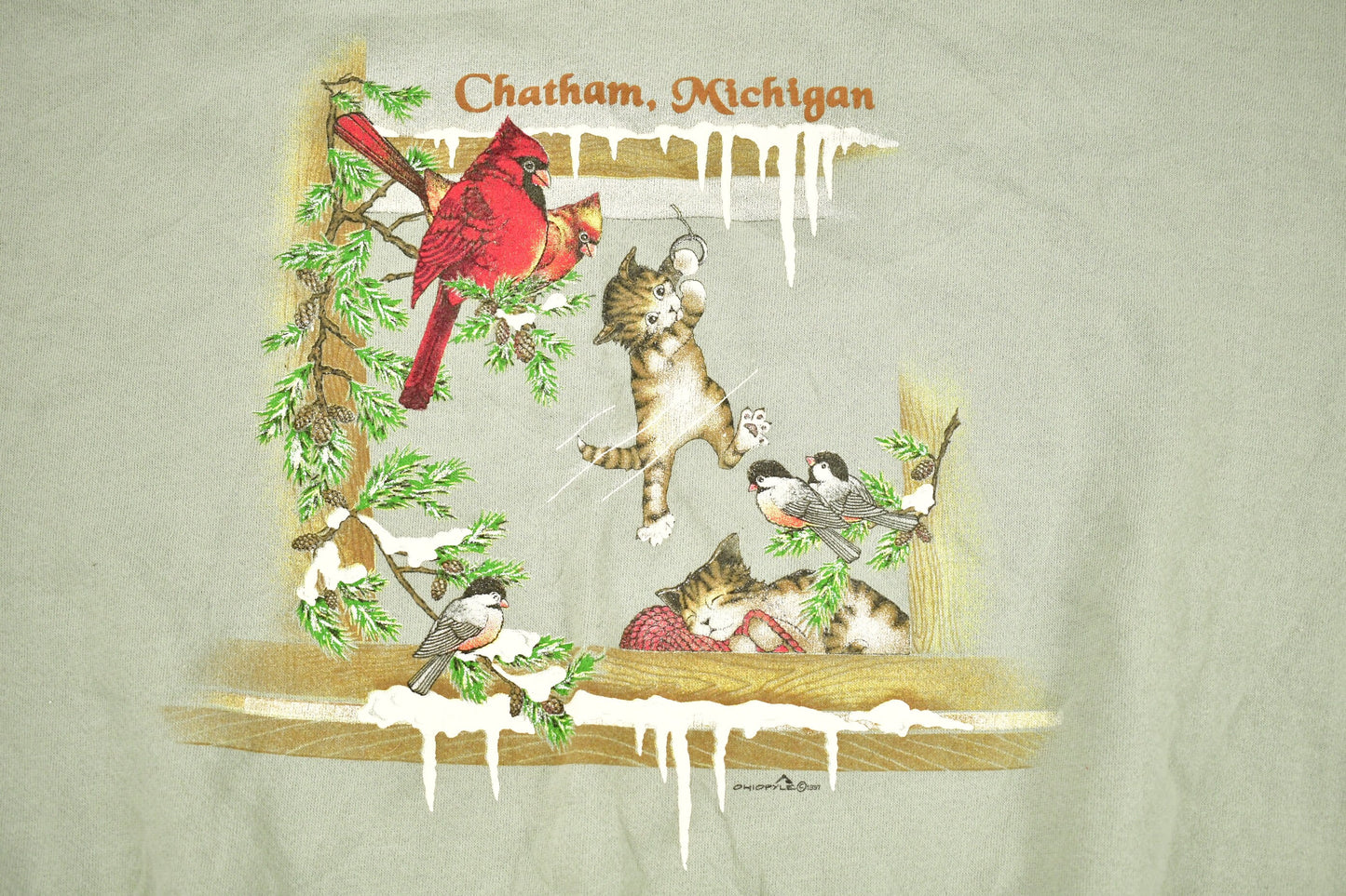 Vintage 1990s Chatham Michigan Cute Animal Graphic Crewneck Sweatshirt / 90s Crewneck / Souvenir / Streetwear / Travel And Tourism