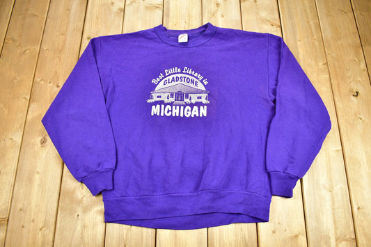 Vintage 1990s Best Little Library Graphic Crewneck Sweatshirt / Gladstone Michigan / 90s Crewneck / Souvenir / Made In USA / Librarian