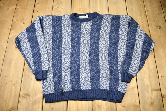 Vintage 1980s New Era All Over Pattern Striped Knit Crewneck Sweater