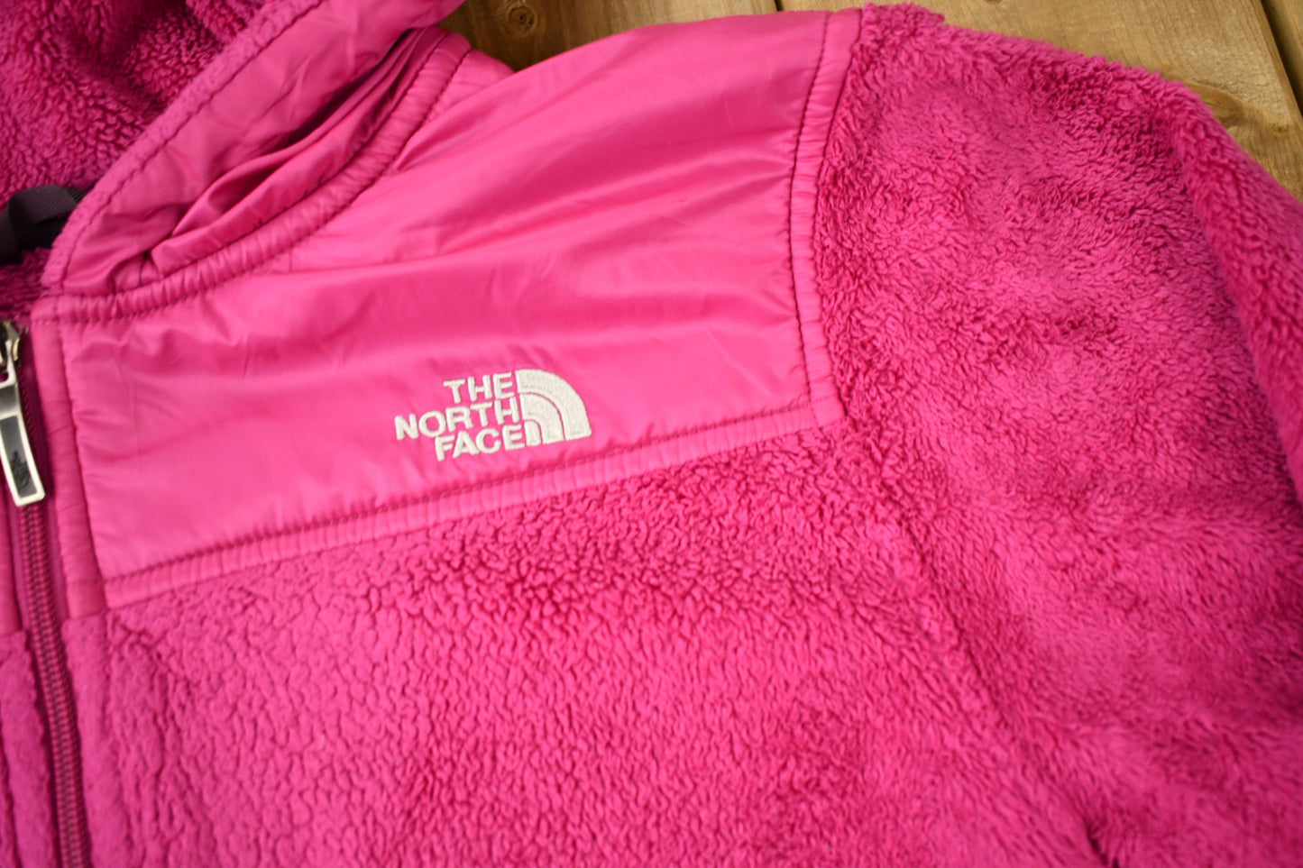 Vintage 1990s The North Face Full Zip Hooded Pink Fleece Sweater