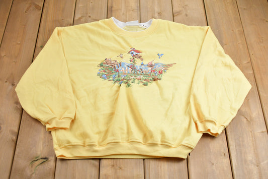 Vintage 1990s Basic Editions Bird Graphic Crewneck / 90s Crewneck / Nature / Animals / Vintage Sweatshirt / Pullover Sweatshirt / Bird Print