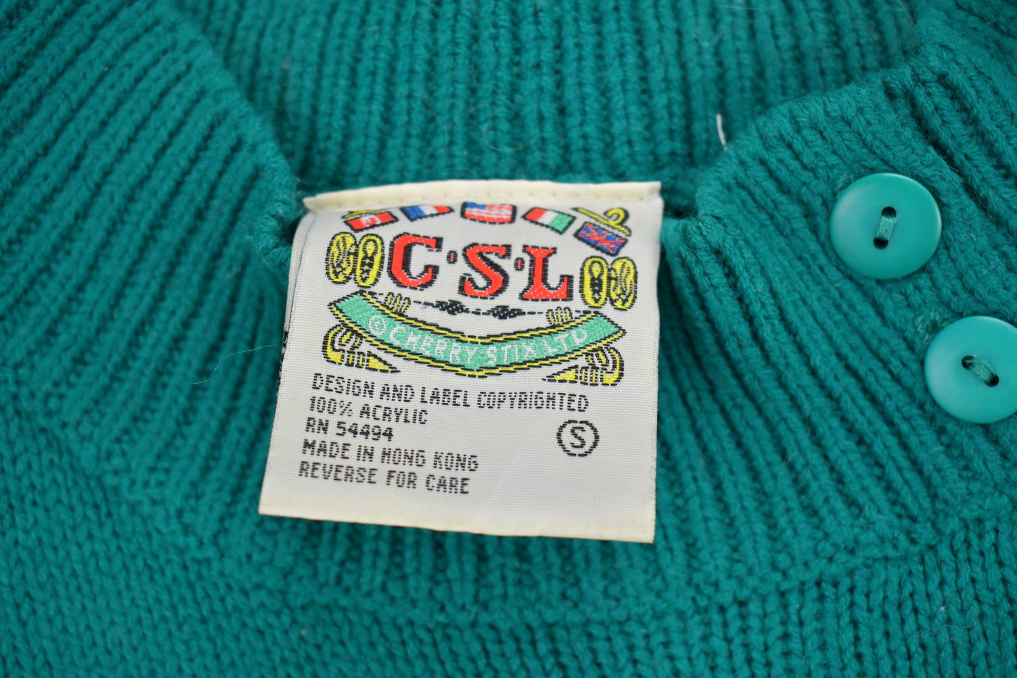 Vintage 1980s CSL Knitted Sweater / Vintage 80s Mockneck / Pattern Sweater / Outdoor / Hand Knit / Pullover Sweatshirt