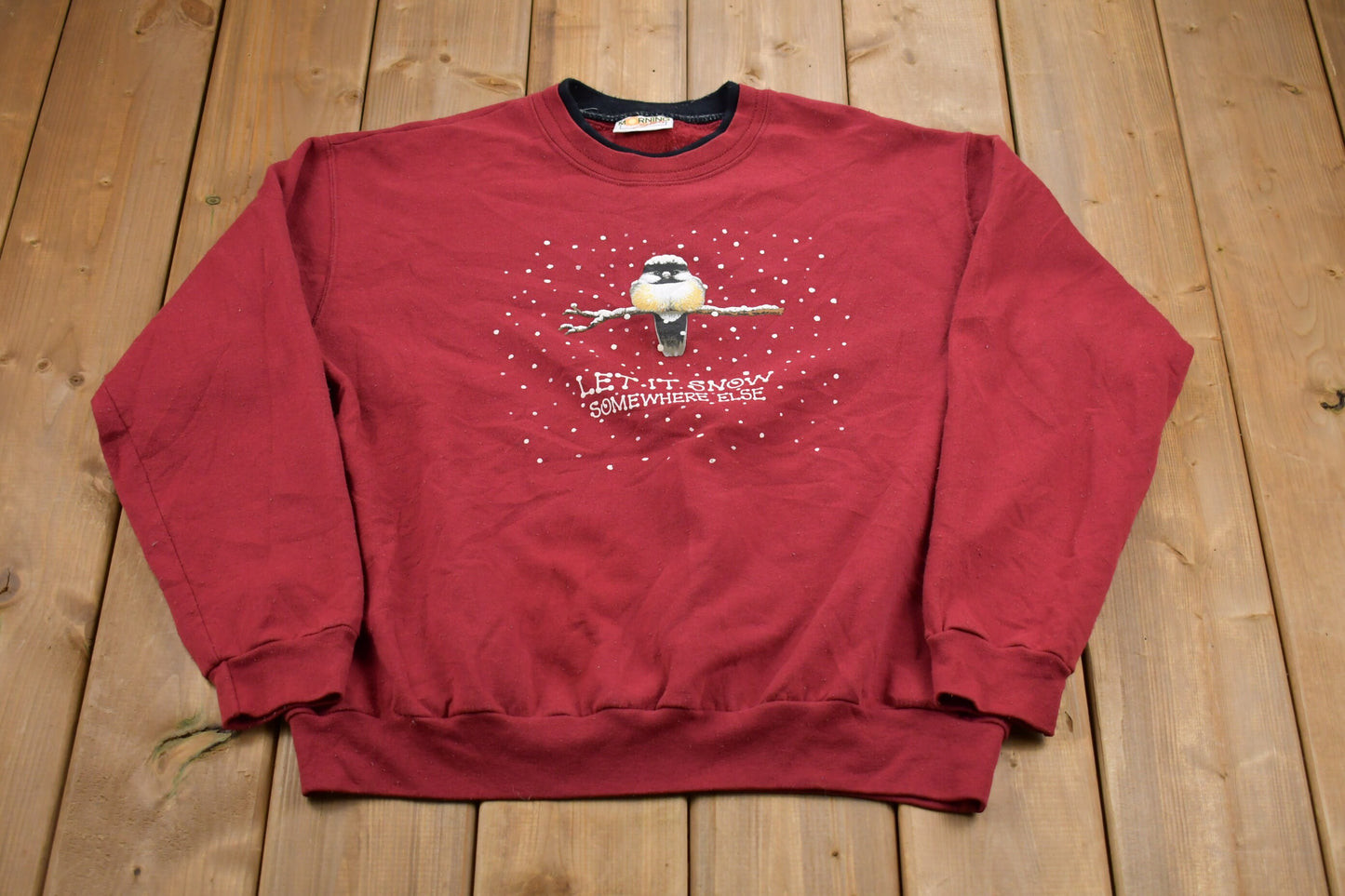 Vintage 1990s Morning Sun Double Collar Bird Crewneck / 90s Crewneck / Nature / Animals / Vintage Sweatshirt / Let It Snow / Pullover