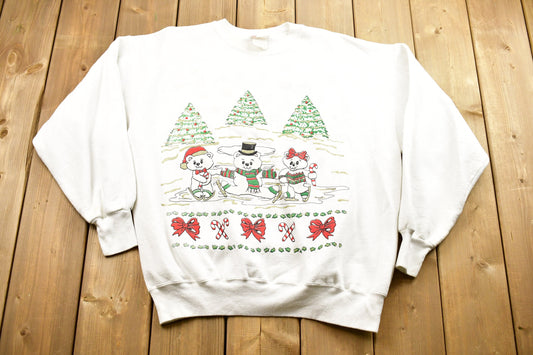 Vintage 1990s Christmas Crewneck Sweater , 90s Holiday Crewneck , Cartoon , Winter Wear , Festive Graphic , Candy Cane