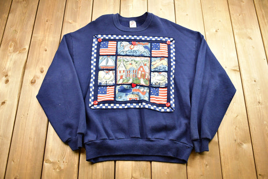 Vintage 1990s American Flag Graphic Crewneck Sweatshirt