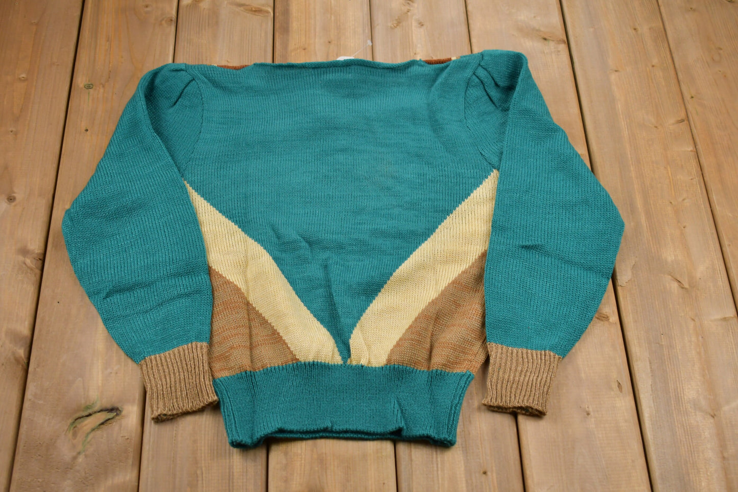 Vintage 1990s Naomi Bee Knitted Sweater / Vintage 90s Crewneck / Pattern Sweater / Outdoor / Hand Knit / Pullover Sweatshirt