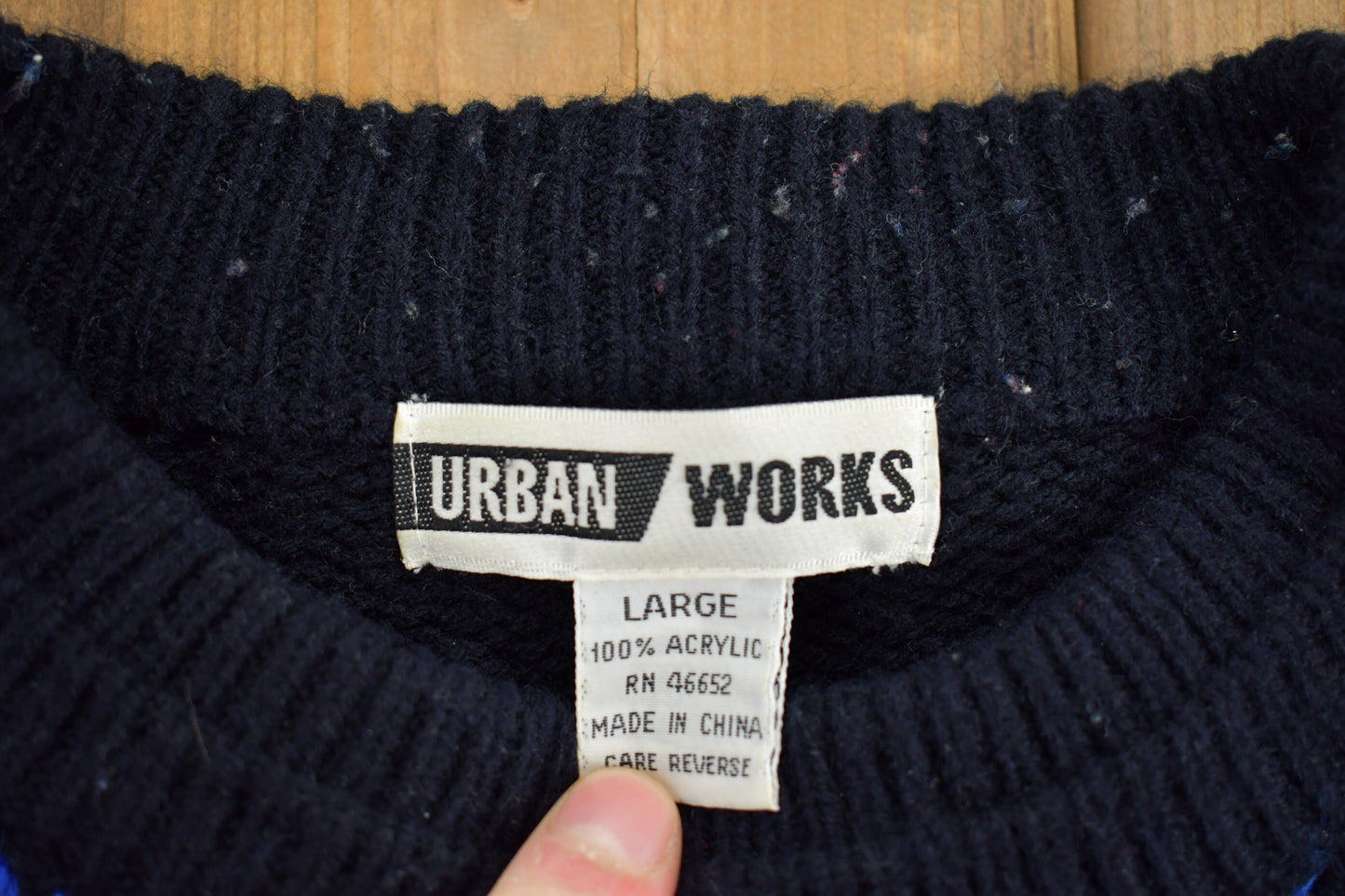 Vintage 1990s Urban Works Knitted Sweater / Vintage 90s Crewneck / Pattern Sweater / Outdoor / Hand Knit / Pullover Sweatshirt