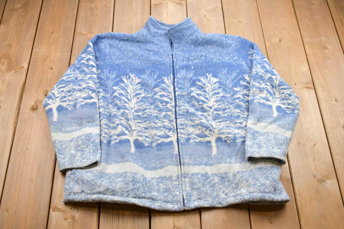 Vintage 1990s Tree All Over Print Full Zip Fleece Sweater