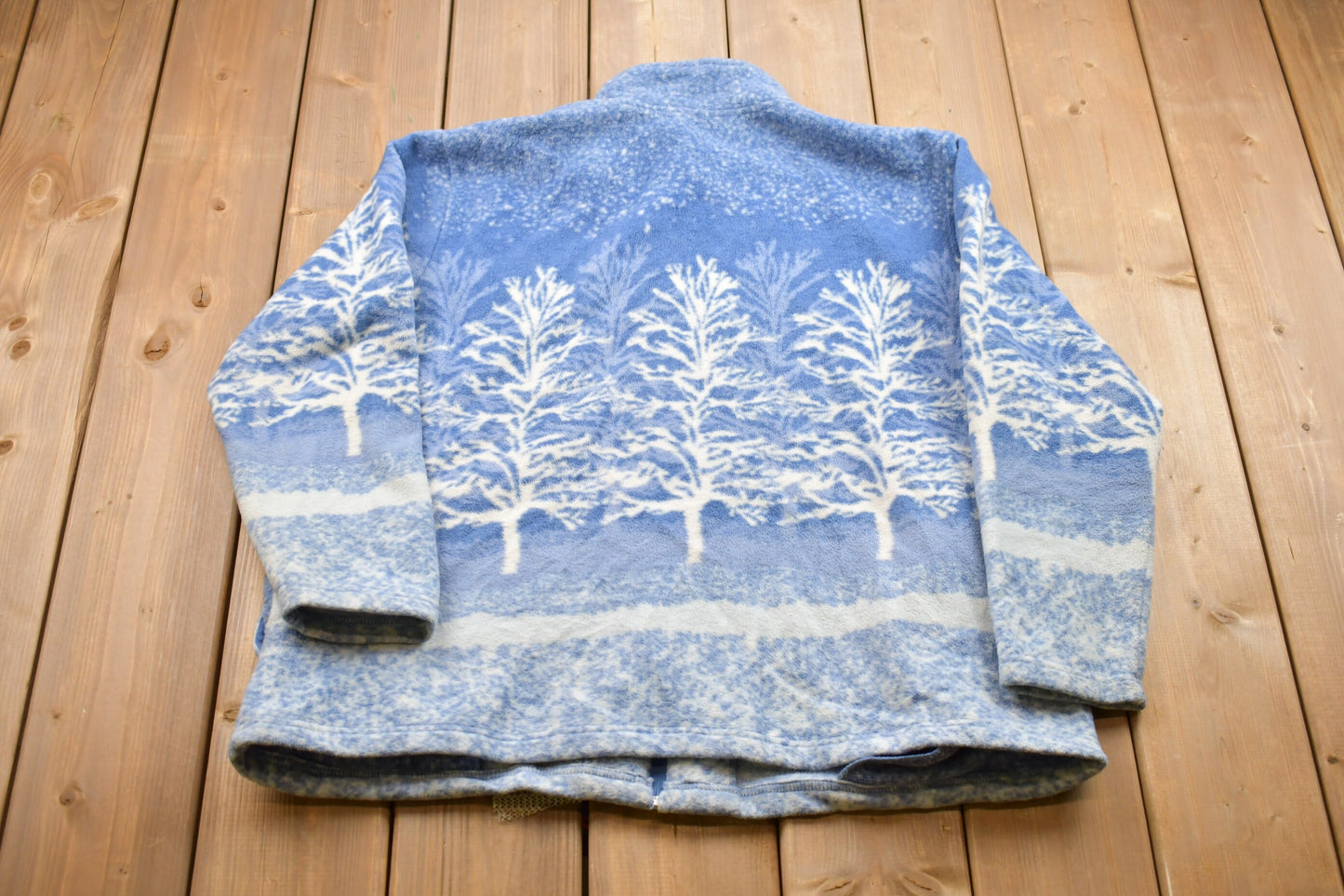 Vintage 1990s Tree All Over Print Full Zip Fleece Sweater