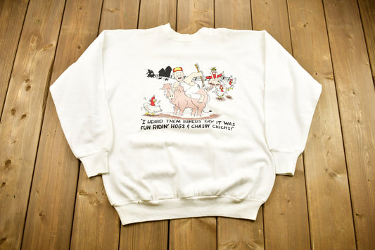 Vintage 1990s Red Neck Graphic Crewneck Sweater / Made In USA / Farmer Graphic / Hog Motorcycle / Pullover Sweatshirt / Funny / BS1.3